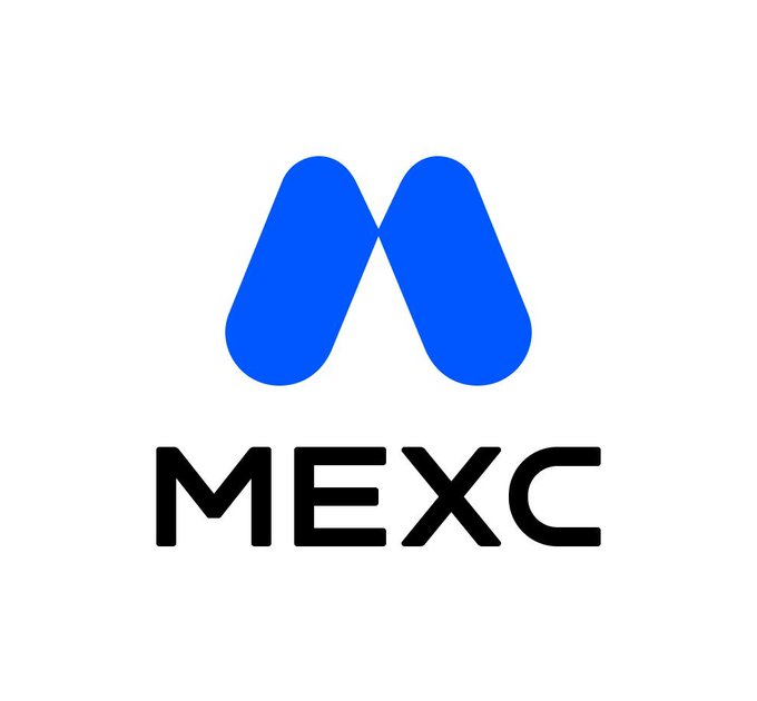 The MEXC logo, featuring a stylized blue "M" above the brand name "MEXC" in black text, represents the cryptocurrency exchange mentioned in the post as the platform offering various stock exposure options, including RealStocks through partnered services.
