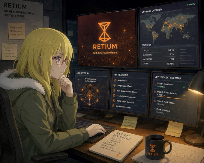 The image features a woman sitting at a desk with a computer monitor in front of her. She appears to be working or studying, as she has a notebook and a cup nearby. The background shows multiple monitors displaying information about different countries around the world. The image also includes text that reads "Retium", which is likely related to the content displayed on the screens.