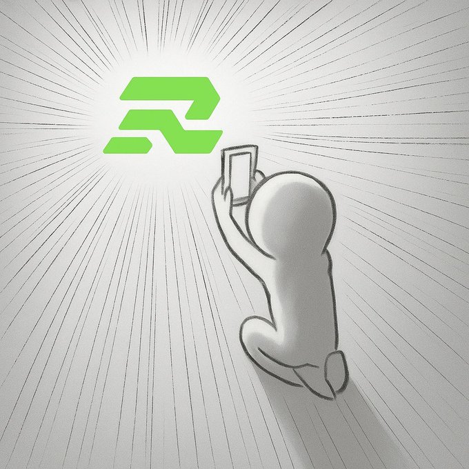 A small white cartoon figure holds up a phone toward a glowing green logo on a white background with radiating lines.