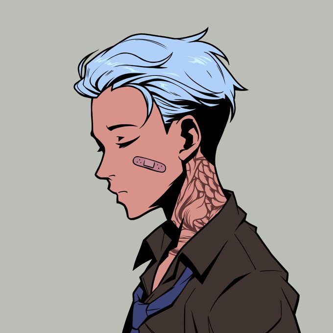 A profile illustration of a person with light blue hair, a bandage on their cheek, and a patterned neck design, wearing a dark collared shirt. The image's contemplative, downward-gazing pose reflects the post's sentiment of disappointment, as the speaker anticipated a price drop but was outmaneuvered by eager collectors.