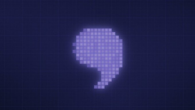 The image features a purple square shape with a curved line, which appears to be a character or an object from a video game. This digital illustration is set against a blue background that resembles a grid pattern. The caption below the image reads "the next chapter of Allo".