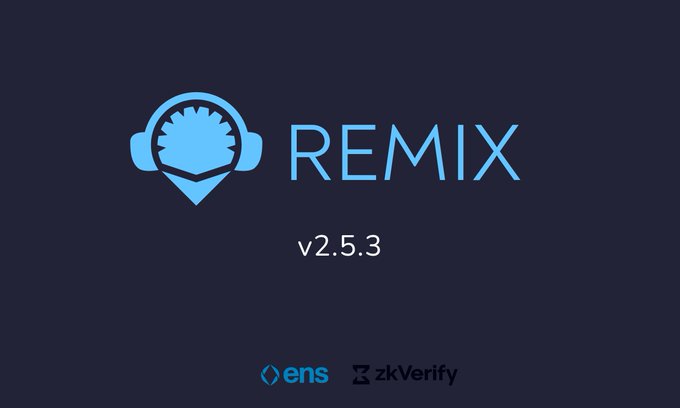 A splash screen for REMIX v2.5.3, featuring a blue logo of a character wearing headphones, with ENS and zkVerify logos at the bottom.