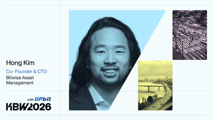 Speaker profile for Hong Kim, Co-Founder & CTO of Bitwise Asset Management, at the KBW2026 event with Upbit sponsorship.