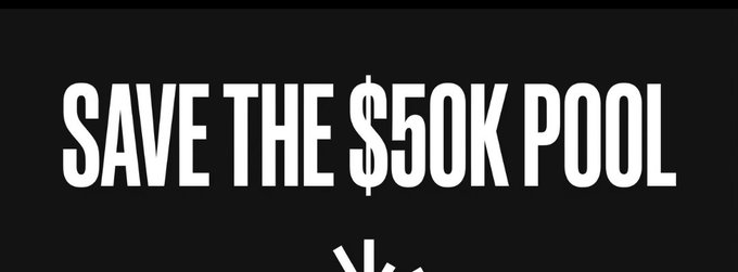 A black banner with bold white text reading 'SAVE THE $50K POOL' displayed prominently.