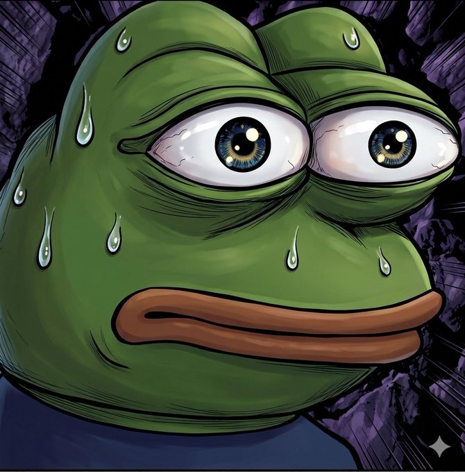 The image features a cartoon frog with big eyes and a sad expression, sitting against a purple background. The caption of the image reads "They say the bottom isn't in yet, but @singularryai is breaking out and trending higher". This suggests that the frog's sad expression might be related to an event or situation happening on social media, where the post has gained popularity or attention.