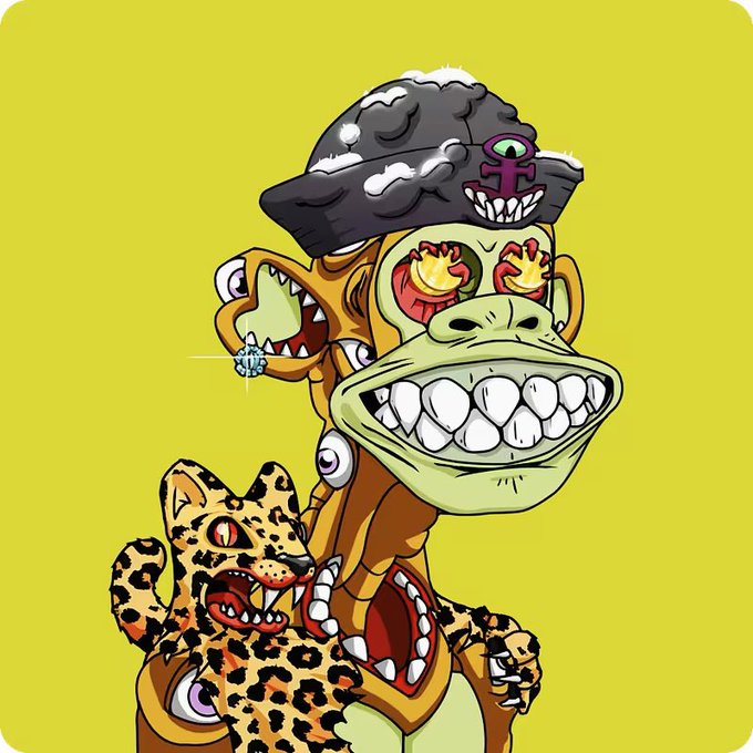 A colorful cartoon illustration of a monstrous pirate character with a peg leg, sharp teeth, and a leopard print sash, set against a yellow background.