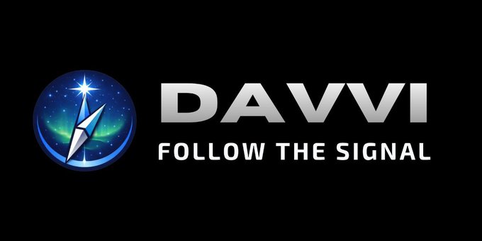 The image displays the DAVVI logo featuring a compass needle with a bright star against a circular aurora-like backdrop, alongside the tagline "FOLLOW THE SIGNAL." This visual ties directly to the accompanying post, which highlights DAVVI's transparent, fair-launch approach—reinforced by the compass symbol that evokes guidance, direction, and trustworthiness in navigating the crypto space without presales or insider advantages.