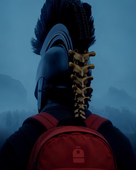 A backpack-wearing traveler with a distinctive spiked hairstyle stands against a moody blue mountain backdrop, captured in a backlit profile shot. The image visually echoes the post's adventurous spirit, framing the journey "into glory" through a lone, dramatic figure prepared for what lies ahead.