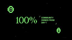 A dark loading or progress screen showing '100% COMMUNITY RAISED FROM DAY 1' with green crypto-style icons.