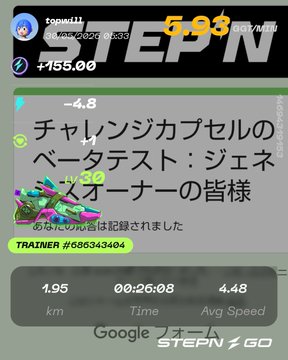 The image presents a screenshot of a post on social media from the 'StepN' brand showing a step count tracking system that uses the 'Japanese' language, including both English and Japanese. This user's progress appears to be 5 steps ahead of their current position, suggesting they're making good strides in following through with their fitness goals. The post is posted at approximately 2:53 PM on Friday the 13th in Japan, as indicated by the time stamp displayed. This information highlights a blend of global influences and personal commitment to one's health or fitness journey.