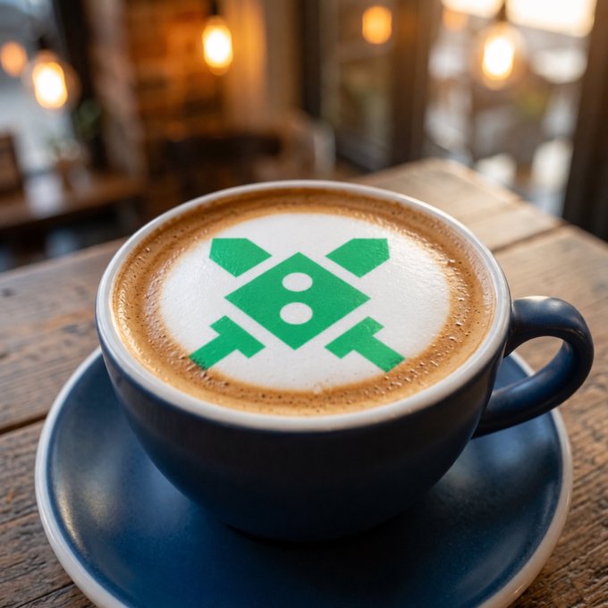 A latte with the green "GME" ticker symbol latte art is pictured, directly relating to the post offering a coffee giveaway for those who comment a SOL wallet.