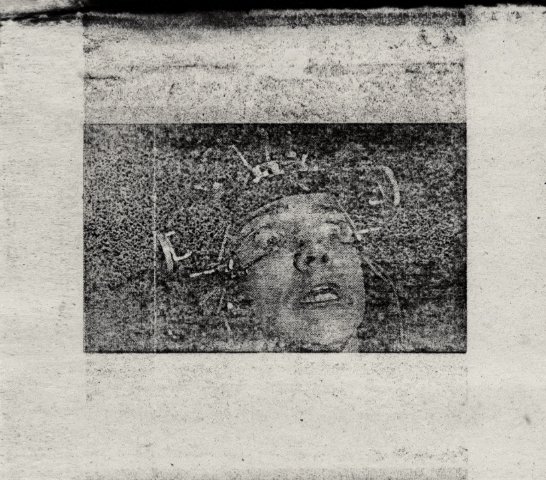 The image features a black and white photograph of someone's head, which appears to be a portrait or selfie shot. The image has a grainy texture that suggests it might have been taken using an older camera or printing technique. It is posted on a website called "Active Auction 1/1" for sale with a maximum bid of "333".