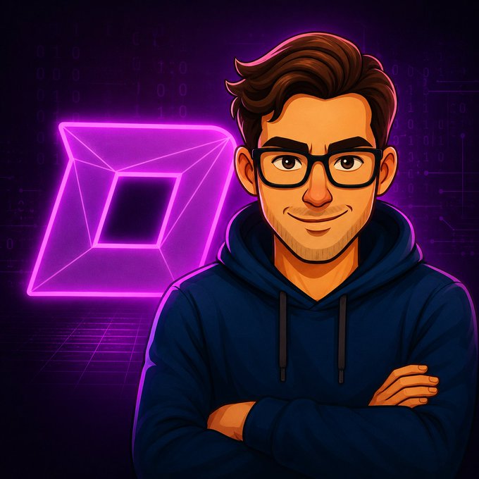 urn of purple light, with a square hole and a man's face in the center against a dark purple background.