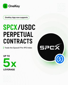 The image is a poster advertising a product related to SpaceX, as well as one that focuses on investing in companies like Boeing or Perpetual Contracts. The poster features an advertisement for OneKey App which supports these companies through SPCX / USDC Perpetual Contracts.