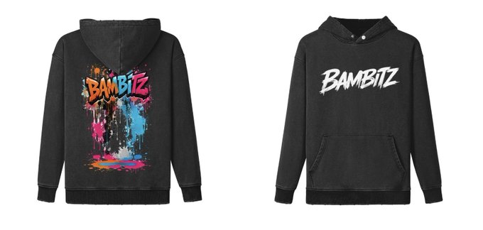 A black pullover hoodie with the word 'BAMBITZ' printed in white on the front chest and in a colorful, dripping paint style on the back.
