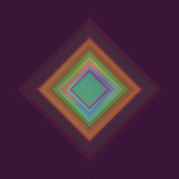 The image features a square with a green center surrounded by smaller squares of various colors arranged in a diagonal pattern across the frame. The background color is purple, which contrasts with the green center of the square. The text "Gazers #836 has sold for 4.21 WETH" is present on the image, and it appears to be related to the content of the post.