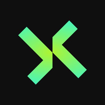 A logo featuring a stylized green-to-yellow gradient 'X' or crossed chevron symbol on a dark background.