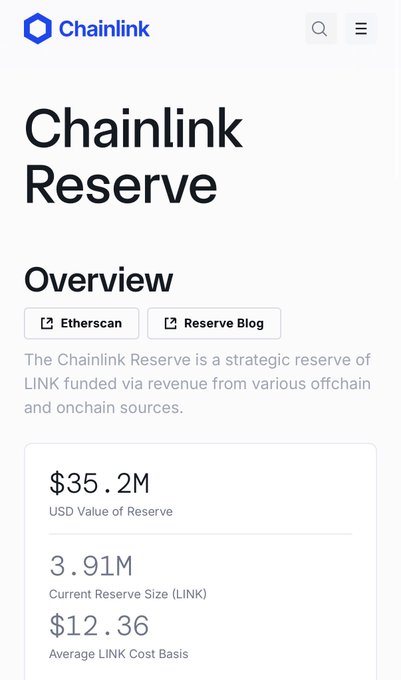 In the image, there is an open web page or mobile app for the cryptocurrency exchange Chainlink Reserve showing the current value of US Dollars in relation to Link's reserve. The app displays three main statistics about the market, indicating that Chainlink is severely underwater on its $LINK reserve and currently has a negative price. This information seems to be based on a scan of the crypto-market which shows a downward trend for the cryptocurrency at the time the image was taken.