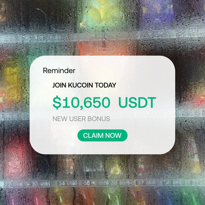 A KuCoin promotional reminder banner offers new users a $10,650 USDT sign-up bonus with a "CLAIM NOW" call-to-action button, reinforcing the post's message about the KuCoin Rewards Hub bonus offer.