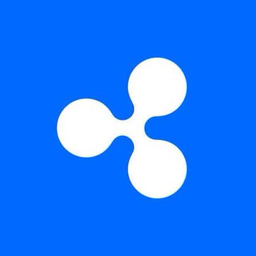 A white three-lobed propeller-like logo on a bright blue background, resembling the Ripple cryptocurrency symbol.