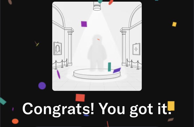 A congratulatory image with confetti showing a silhouette in a spotlight with the text "Congrats! You got it."