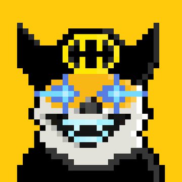A pixel art depiction of a bear character wearing a golden helmet, cyan-rimmed sunglasses, and a serene smile, set against a bright yellow background. The image serves as an anthropomorphic mascot avatar for the $BEAR token associated with the XRPL projects BearXRPL and BEAR_SWAP_XRPL.