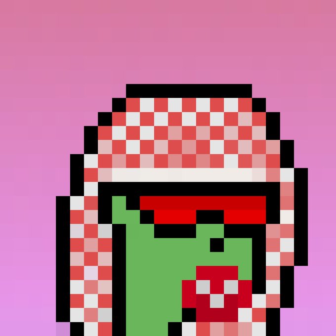 A pixelated 8-bit style jar with a red and white checkered lid, featuring a green cactus character labeled "Baby Punk #857" inside, set against a pink gradient background. The image represents the NFT character mentioned, with its distinctive blocky, retro gaming aesthetic matching the digital collectible theme.