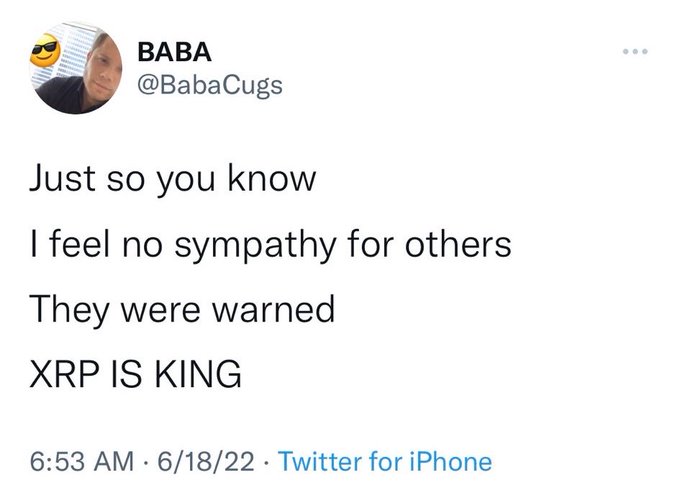The image features a white background with black text that reads "Just so you know I feel no sympathy for others They were worried XP is king". This message appears to be a response to a tweet or post about Bitcoin, as indicated by the presence of the hashtag #bitcoin in the caption. The person who posted this message seems to be expressing their disagreement with the idea of Bitcoin and XP being considered "king" due to its potential negative impact on traditional financial institutions.