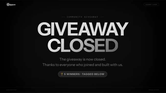 A dark webpage announcing 'GIVEAWAY CLOSED' for the Quantum Community Giveaway, noting 5 winners tagged below.