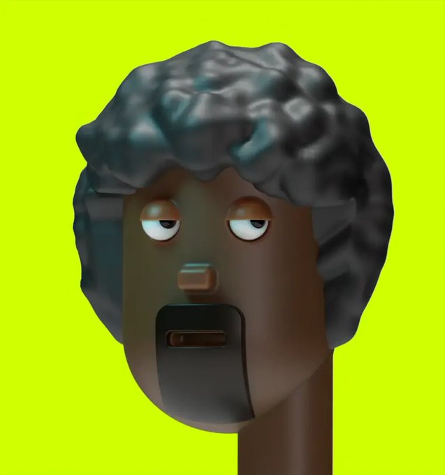 A 3D cartoon-style avatar of a Black man with curly black hair, droopy eyes, and a goatee is rendered against a bright yellow-green background. The stylized portrait fits the post's promotion of "Robinhood Ponks," a crypto NFT project associated with RobinhoodCrypto, suggesting the image is one of the collectible character designs available for minting at rhponks.hairylabs.io.
