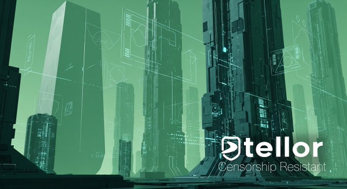 A futuristic green-tinted cityscape with digital overlays displays the logo and text 'tellar Censorship Resistant'.