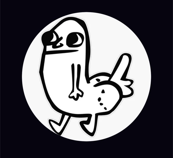 A black and white cartoon illustration of a ghost-like character riding on the back of a rabbit, enclosed in a white circle on a black background.