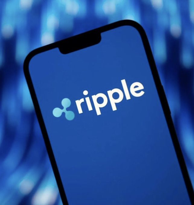 A smartphone displays the blue Ripple logo against a digital background with vertical light streaks.