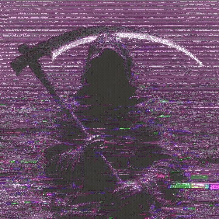 The image features a black silhouette of a person holding a large, curved object that resembles a scythe or a sword. The background of the image is purple with white lines, giving it an artistic and surreal appearance. The caption below the image reads "Thank you Dear @gansnftart Thats me! 5CYTHΞ† by SoLjinN". This suggests that someone has created this image as part of a creative project or art piece, possibly to convey a message or evoke emotions through the use of color and form.