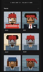A pixel art character selection screen showing five different characters with red bandanas and suits, labeled with names like SIDE, ASCO, and BOSO.