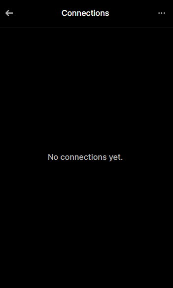 The image shows a "Connections" page displaying "No connections yet." It illustrates the user's claim that they had no wallet connections, supporting their story about being unexpectedly drained from their wallet to a Coinbase address despite never setting up any connections.