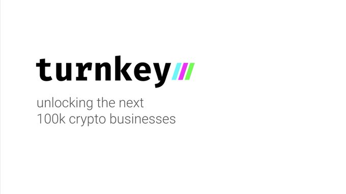 The Turnkey logo is displayed with the tagline 'unlocking the next 100k crypto businesses'.