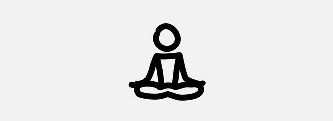 A stylized black icon of a person meditating in a cross-legged lotus position is displayed against a light gray background, visually evoking the calm, patient anticipation of the three awaited announcements mentioned in the post.