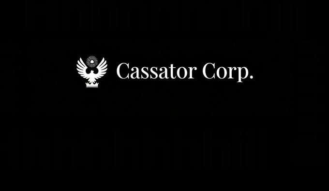 A logo on a black background featuring a white bird emblem and the text 'Cassator Corp.'.