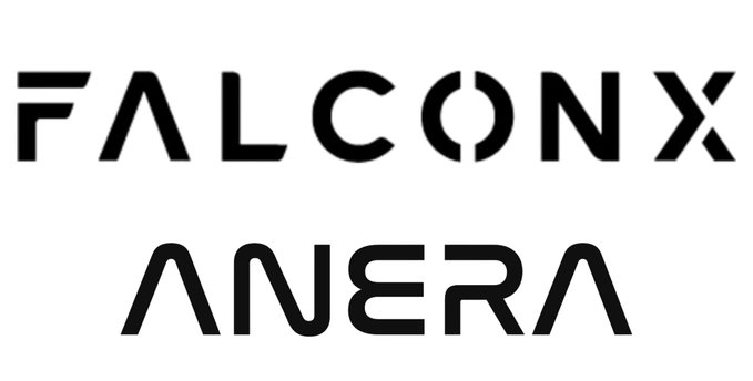 The image features the logos of two tech companies, FalconX and Anera. The FalconX logo is black and white, while the Anera logo is red. Both logos are located in the center of a gray background with slight text overlaying them. The text overlay reads "FalconX", indicating that it is the logo for FalconX. Additionally, there's a sentence that says "Institutions just used Polymarket to hedge Nvidia H100 GPU costs Not elections. Not politics. AI compute infrastructure A six-figure block trade between FalconX and AneraLabs settled on-chain via Polygon GPU rental costs are now a tradeable asset class on a prediction market." This sentence is related to the image as it provides context about the logos and their association with the companies.