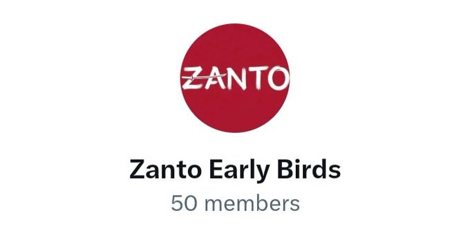 A Zanto Early Birds community logo with a red circle, showing '50 members' beneath the group name.