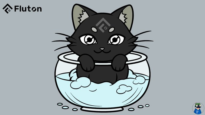 An illustration by Fluton of a black cat with a symbol on its forehead sitting inside a fishbowl filled with water and bubbles.