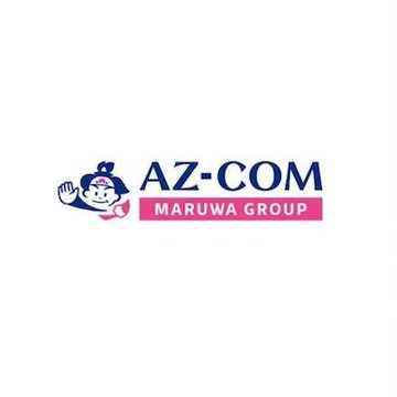 The image shows the logo of AZ-COM Maruwa Group, featuring a stylized character in blue and pink beside the company name, corresponding to the Japanese logistics firm mentioned in the news about adopting the JPYC stablecoin for contractor payments.