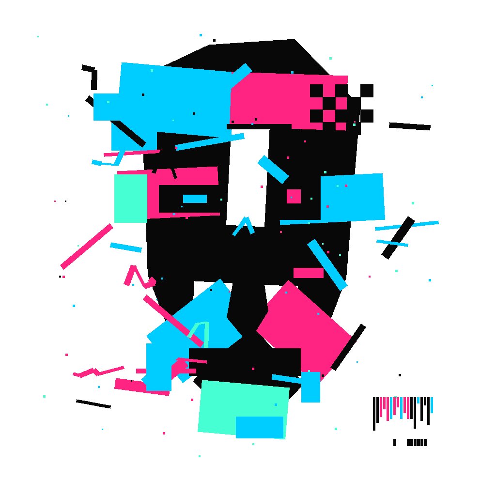 The image features a black and white face with various shapes, including squares, rectangles, and triangles, scattered across the frame. The background of the image is white, which contrasts with the colorful elements of the face. The text "▓▒░ CORRUPTED ░▒▓ REVEAL IS LIVE ❤️" is written in black at the bottom right corner of the image. This text appears to be a caption or description related to the image's content.
