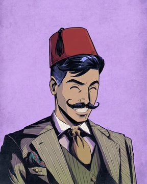 A man with a curled mustache wearing a red fez and a pinstriped suit smiles against a purple background, evoking a vintage or theatrical aesthetic. The festive attire and cheerful expression fit the playful "GM" (good morning) theme of the post, especially the fez nodding to the "Turkey" mention, while the elegant suit complements the "Have you packed your bag?" prompt as if the character is ready for a stylish getaway.