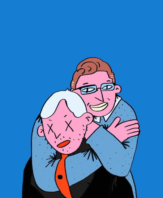 A cartoon-style illustration on a blue background shows two pink-faced figures embracing, with one figure applying a rear naked chokehold around the neck of the other, whose "X" eyes indicate he is unconscious. The post celebrates minting a "Beeple" character from Narcisojuse's "MFers" NFT collection, while playfully asking about the identity of the figure being choked.