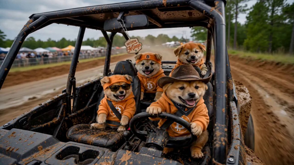 The image shows a group of four dogs wearing orange shirts, hats, and sunglasses sitting inside a vehicle that appears to be a dirt bike or off-road vehicle. The dogs are all facing forward, seemingly enjoying their ride together. The background features a muddy road with trees in the distance, indicating an outdoor setting where they might have been driving through.

The post about the dogs being able to drive the vehicle suggests that it is a lighthearted and humorous take on the idea of animals taking control of vehicles or even operating them themselves. It could be interpreted as a playful commentary on the capabilities of dogs compared to humans, with the dogs appearing to be in control despite their small size.

The image does not provide any information about the content of the post itself, but it is clear that the main focus is on the four dogs and their unique ability to drive the vehicle they are sitting in.