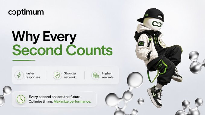 An advertisement for Optimum titled "Why Every Second Counts," featuring a character in streetwear highlighting faster responses, stronger network, and higher rewards.