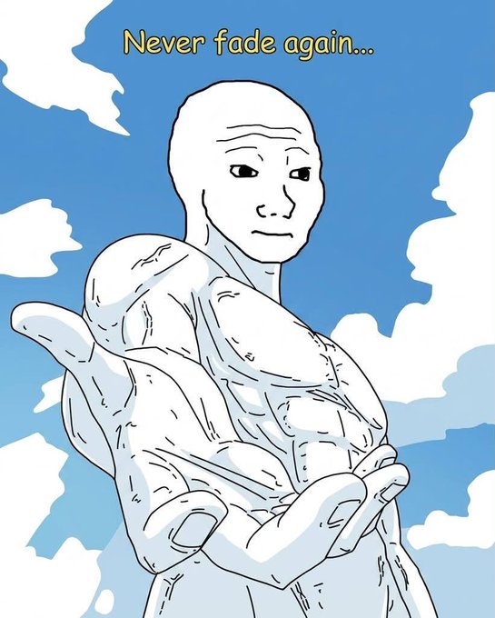 The image features a digital art illustration of a person with only one hand visible, holding onto another hand with both hands extended in front of them. The backdrop appears to be a blue sky with clouds. There is text that reads "Never Fade..." above the scene, which could be interpreted as either encouraging the viewer not to lose hope or simply expressing an interesting artistic choice made by the creator.