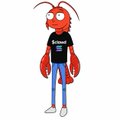 A small pixel art character with red hair stands wearing a red jacket, black shirt, and blue pants on a white background.